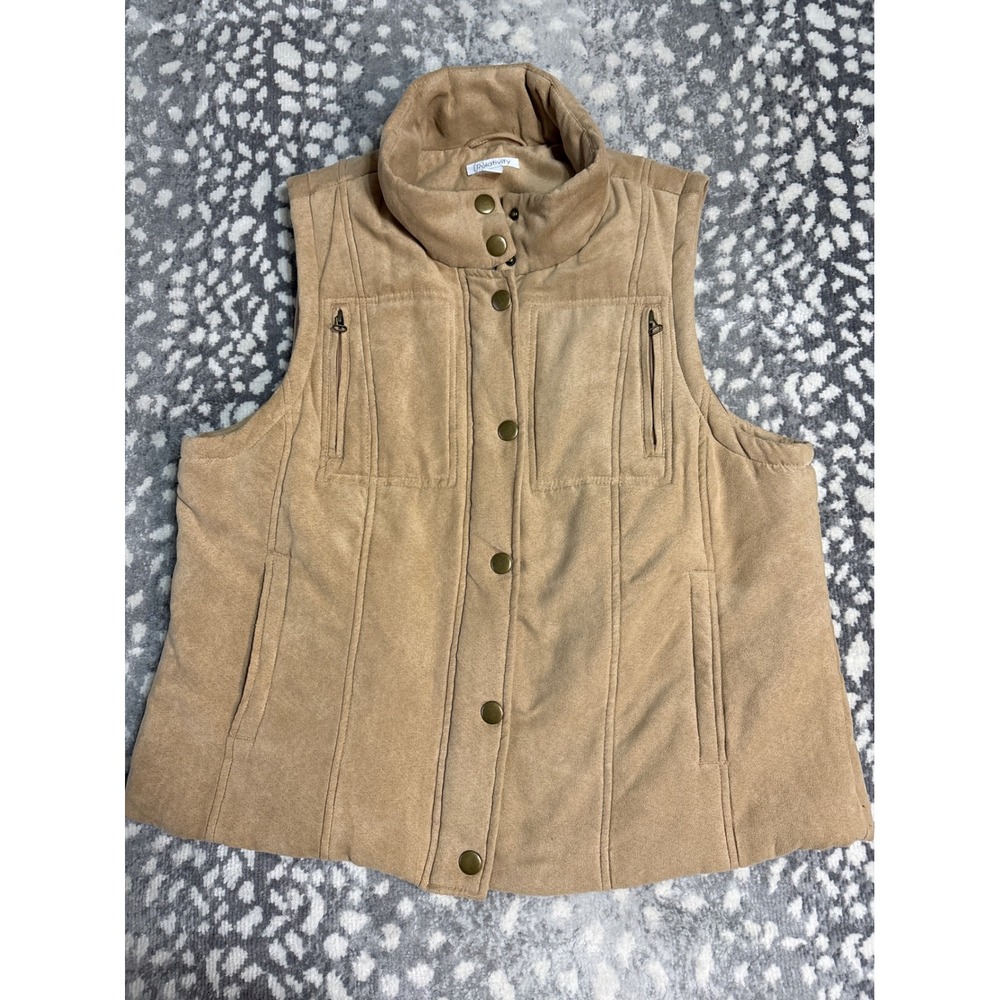 Relativity Womens Tan Faux Suede Snap Front Utility Vest Mock Neck Tan Large